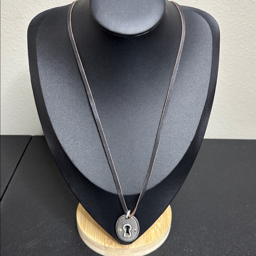 Fossil Long Leather Keyhole Rhinestone Key Necklace